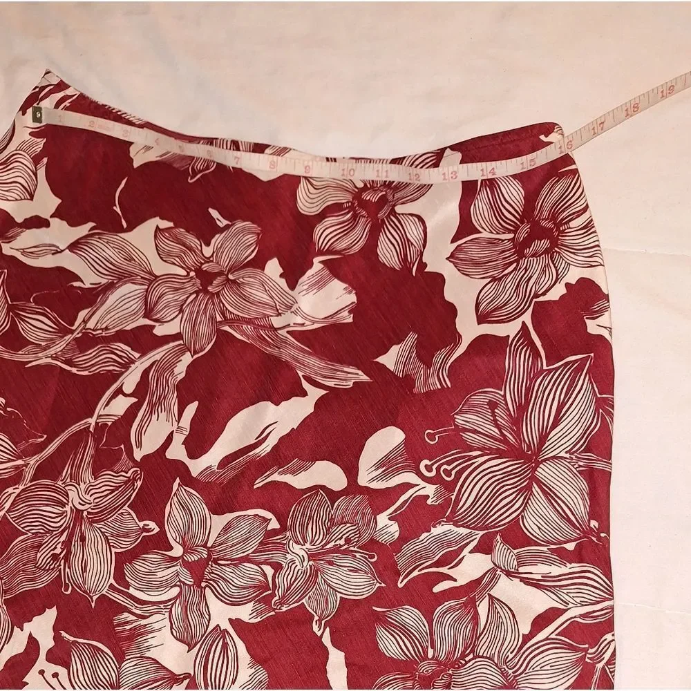 Kate Hill 14P A-Line Skirt - Wine, White Floral Silk